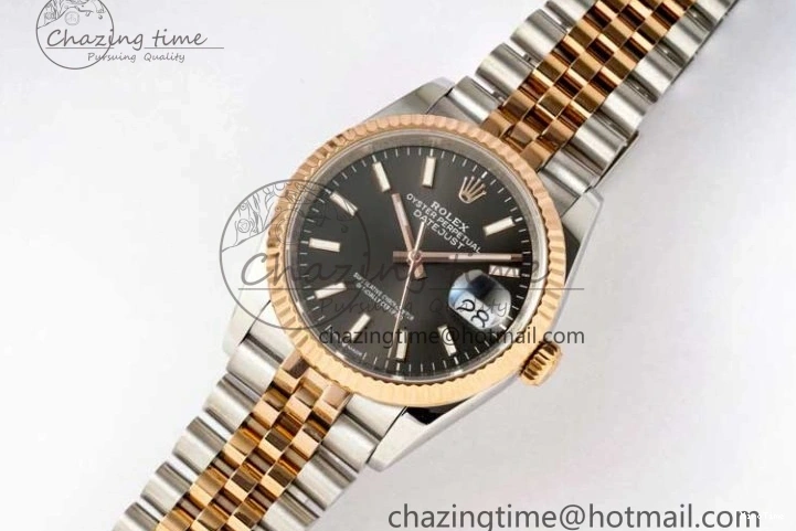 MiroTime 0504 DateJust 36 SS RG DIWF 1:1 Best Edition 904L Steel Gray Stick Dial on Jubilee Bracelet SA Original 2321